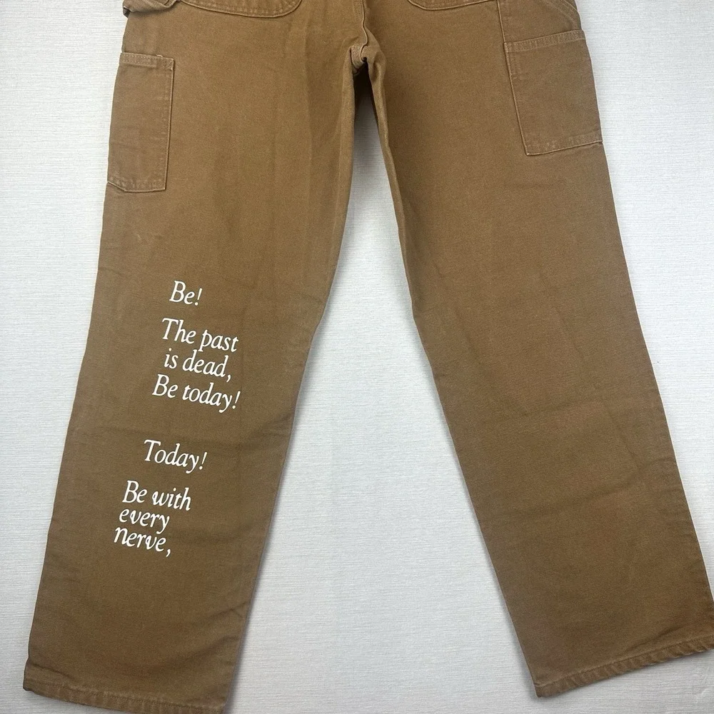 All Caps Studio Carhartt Canvas Carpennter Pants Men 31x31 Tan Distressed Script